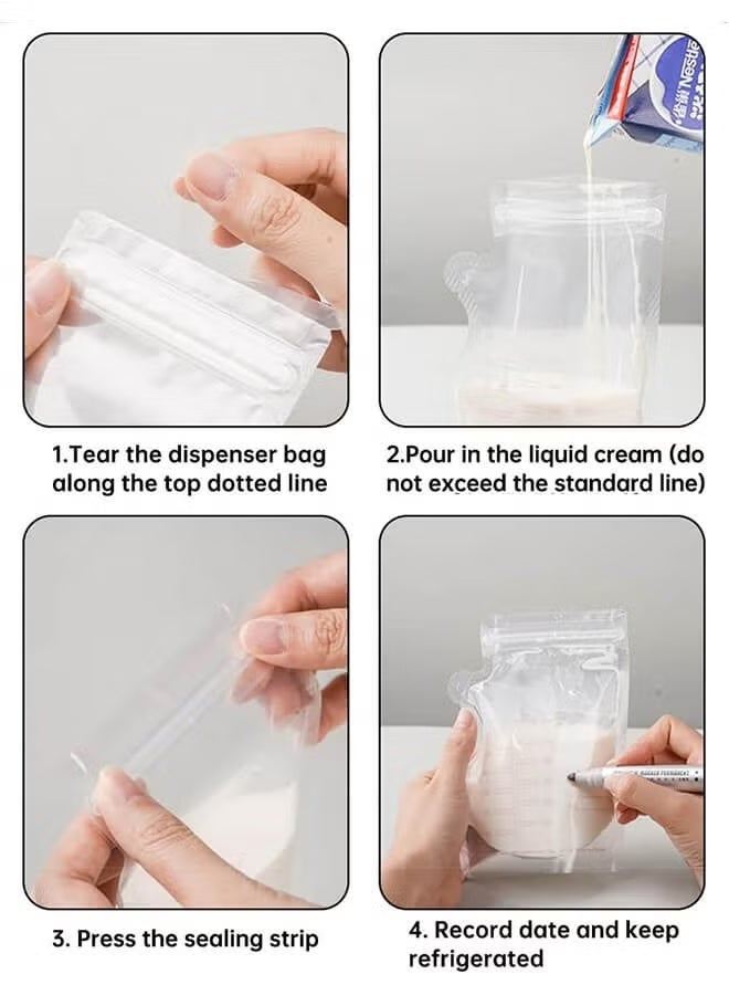 ColaBear Pack of 120Pcs 250ML Breastmilk Storage Bags Pre-Sterilized, Easy Pour Spout, BPA Free Self Standing Breastmilk Bags, Doubled Sealed Breast Milk Storing Bags - Image 5